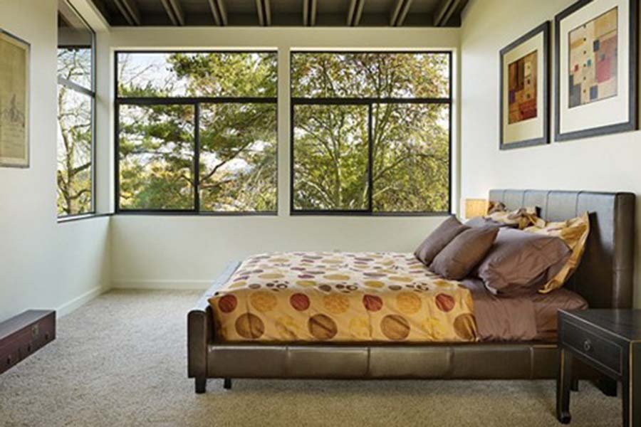 interior kamar mungil dengan aksen terpadu